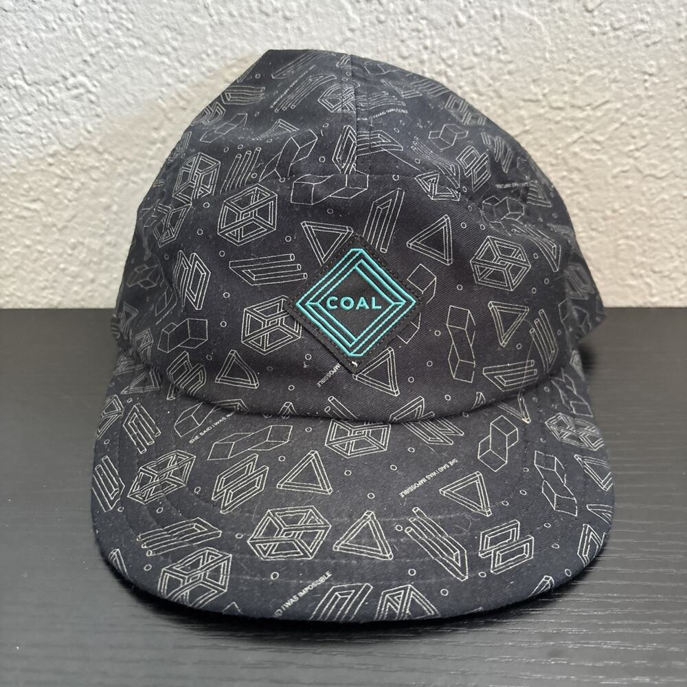 COAL Black Geo-Print Five-Panel Hat with Teal Logo